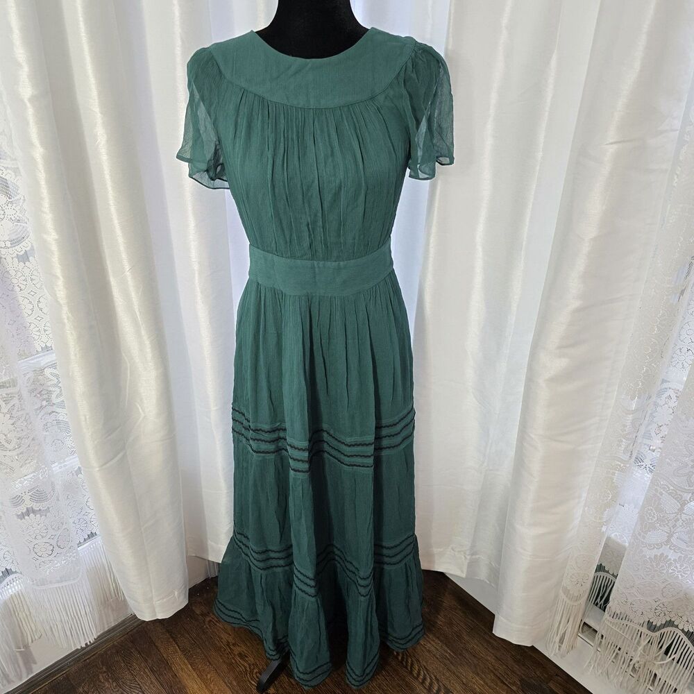Boden Green Pleated Maxi Dress